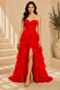 Red Corset Ruffle High Low Gown