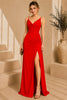 Red Cowl Neck High Slit Evening Gown