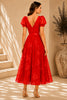 Red Floral Embroidered Midi Dress