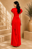Red Flutter Sleeve Wrap Evening Gown