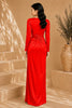 Burgundy Long Sleeve Draped Satin Column