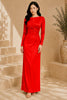 Burgundy Long Sleeve Draped Satin Column
