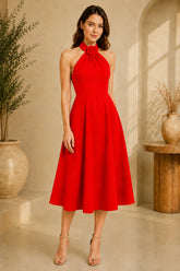 Red Rose Halter Midi Dress