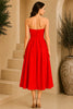 Red Strapless Ruched Waist Midi Dress