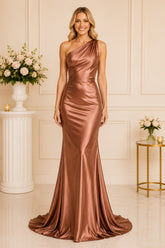 Rose Gold Satin One Shoulder Gown