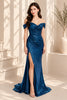 Royal Blue Sequin Off-Shoulder Mermaid Evening Gown