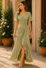 Sage Elegance Ruffle Wrap Maxi Dress