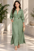 Sage Green Belted Button Front Shirt Maxi Dress