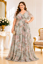 Sage Green Floral Plus Size Maxi Dress