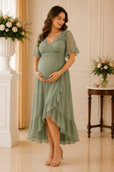 Sage Green Flutter Sleeve Wrap Midi Dress