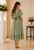 Sage Green Flutter Sleeve Wrap Midi Dress