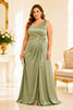 Sage Green One Shoulder Plus Size Satin Gown