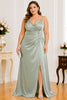 Sage Green Satin Spaghetti Strap Plus Size Maxi Dress