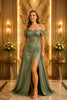 Sage Off Shoulder Ruched Maxi Dress