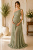 Sage Serenity One-Shoulder Maternity Gown