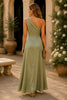 Sage Serenity One-Shoulder Satin Maxi Dress