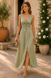 Sage Serenity Tie Front Maxi Dress