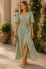 Sage Whisper Puff Sleeve Wrap Maxi Dress