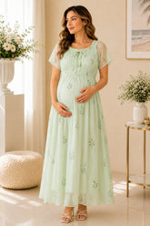 Sage Green Floral Maternity Maxi Dress for Baby Shower