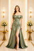 Sage Off Shoulder Ruched Maxi Dress