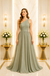 Sage One Shoulder Chiffon Maxi Dress