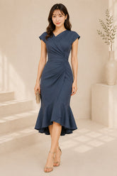 Slate Blue Draped Mermaid Midi Dress