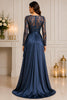 Slate Blue Lace Satin Wrap Gown