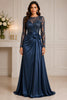 Slate Blue Lace Satin Wrap Gown