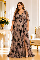 Taupe Black Floral Plus Size Maxi Dress