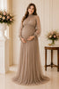 Taupe Elegance High-Neck Pleated Maternity Gown