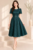 Teal Jacquard Belted Fit & Flare Midi Dress