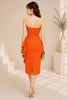 Vibrant Orange Strapless Ruffle Midi Dress