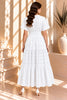White Brick Short Sleeve Tiered Midi Dress