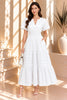 White Brick Short Sleeve Tiered Midi Dress