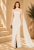 White Cape Column Evening Gown