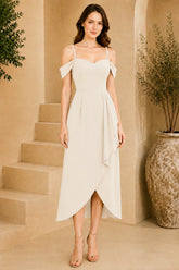 White Cold Shoulder Draped Midi Dress