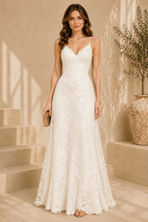 White Floral Lace Evening Gown