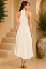 White Halter Draped Wrap Midi Dress