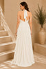 White Halter Ruffle Evening Gown
