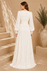 White Keyhole Balloon Sleeve High Slit Evening Gown
