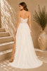 White Lace Applique High Slit Tulle Evening