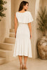 White One Shoulder Draped Midi Dress