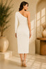 White One Shoulder Ruched Midi Dress