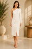 White One Shoulder Ruched Midi Dress