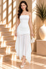 White Ruched Strapless Maxi Dress with Chiffon Strip