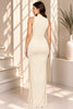 White Ruched Tie Waist Mermaid Maxi Dress
