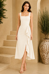 White Square Neck Cascade Draped