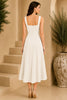 White Square Neck Cascade Draped