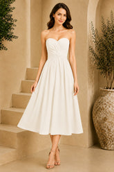 White Strapless Ruched Waist