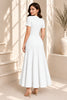 White Tweed Button Front A Line Midi Dress